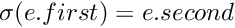 $\sigma(e.first) = e.second$